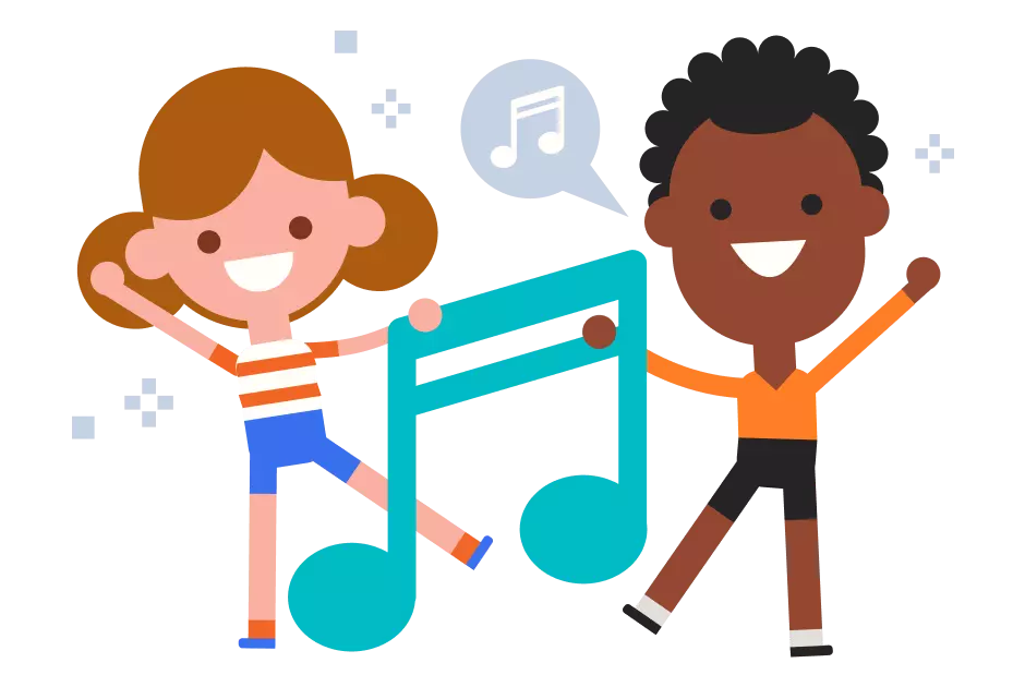 Illustration of kids singing music