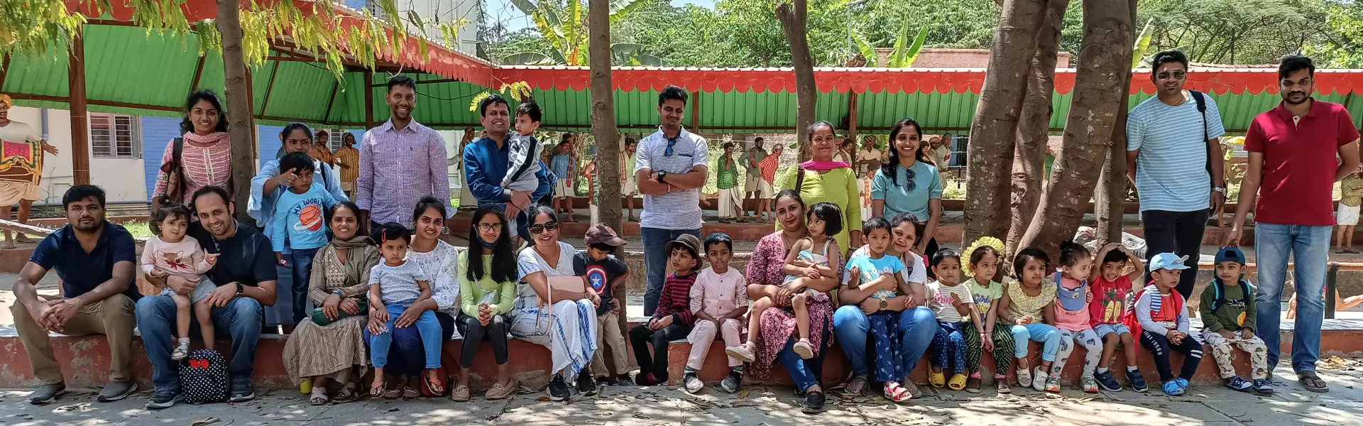 Parents and staff of Olivia Montessori in Model Village, Bengaluru during a field trip organized for children by Olivia Montessori in 2023