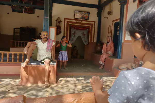 A life size display of old homes in Model Village, Bengaluru during a field trip organized for children by Olivia Montessori