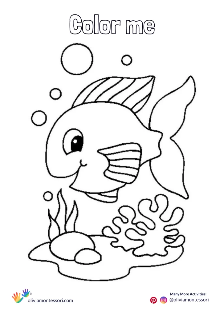 Fish in Pond Coloring Sheet for 3 years plus kids